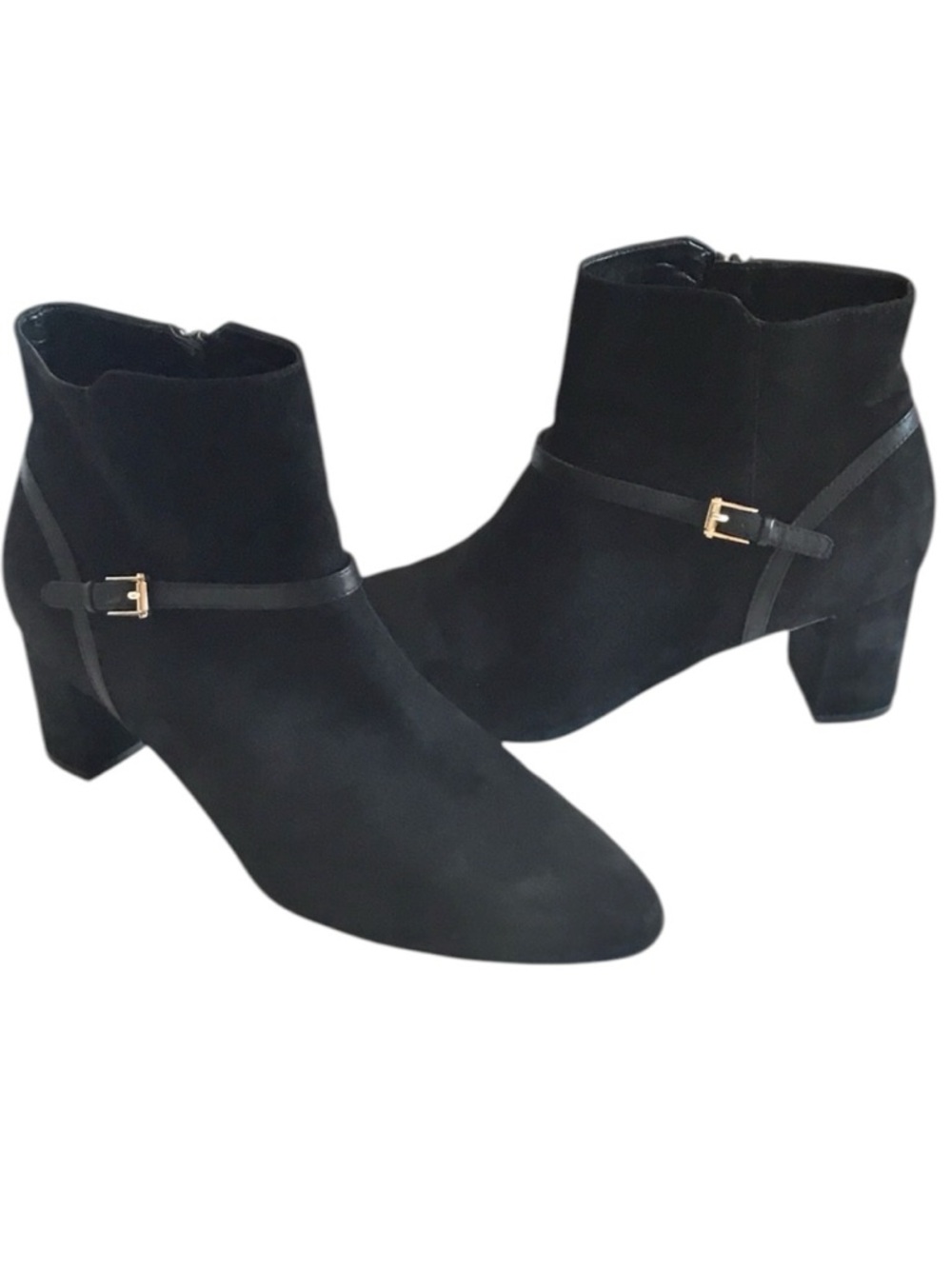 Cole Haan SYLVAN Black Suede Block Heel Buckle Straps Classic Ankle Boot Sz 9.5